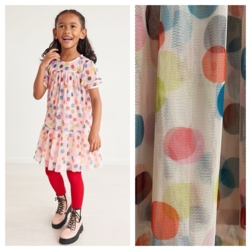 Hanna Andersson Pink Colorful Confetti Polka Dot Flounce Tulle Overlay Dress 12